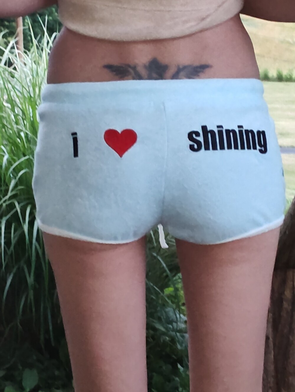 Light Blue 'I ♥ Shining' Low Rise Waist Terry Cloth Shorts